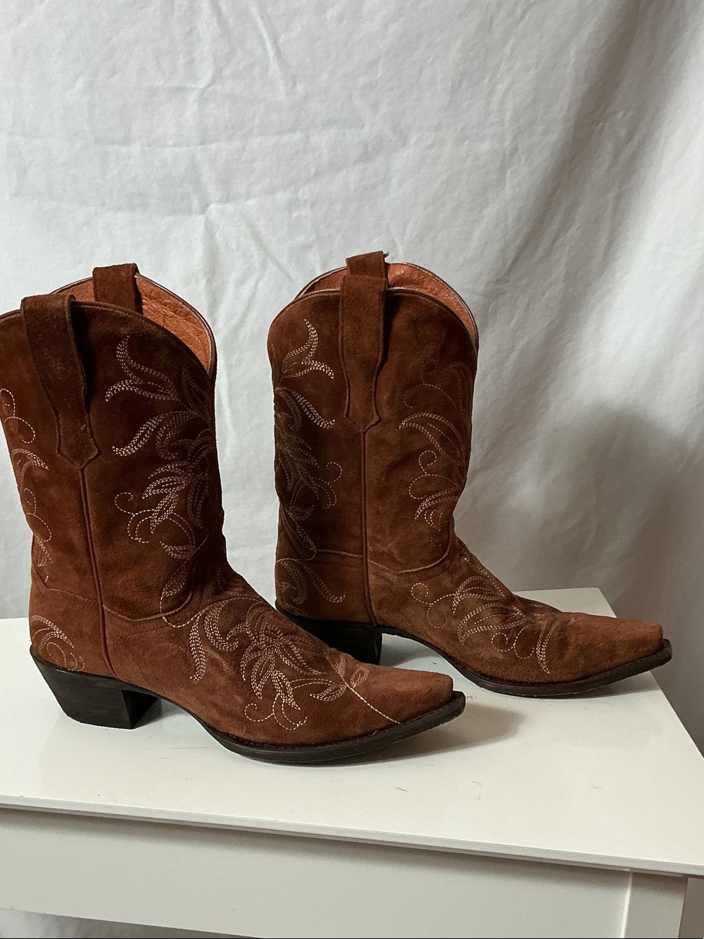 Dan Post Chestnut Suede Embroidered Western Heeled Boots